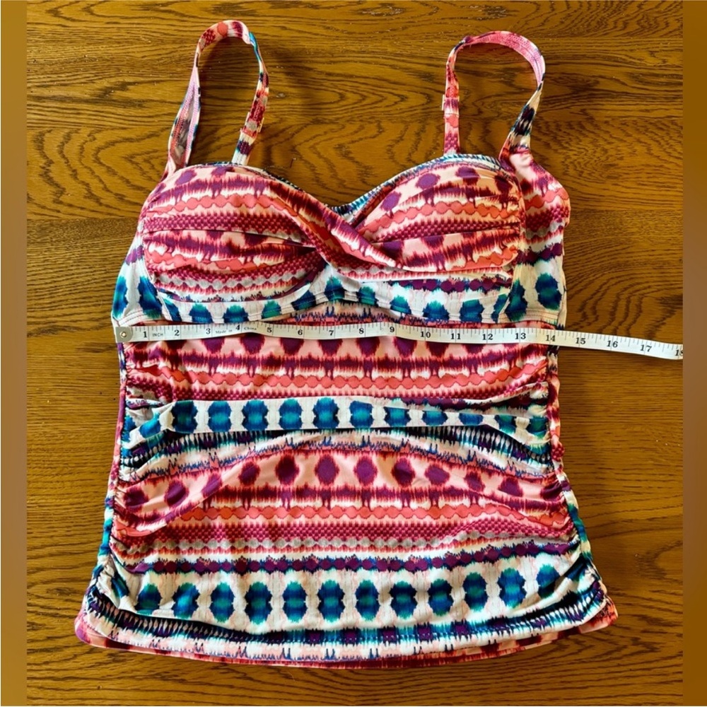 La Blanca Geometric Tribal Tankini Swimsuit Set 10 Coral Pink Blue Two Piece - Picture 8 of 14